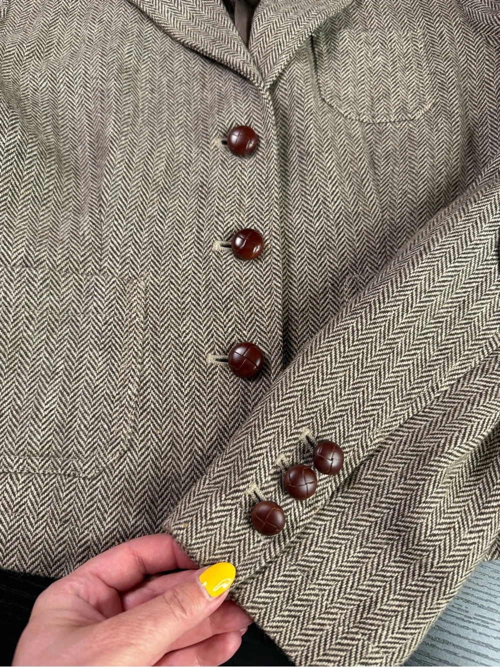 Polo Jeans Co Women's Brown Herringbone Blazer with Elbow Patches size Large